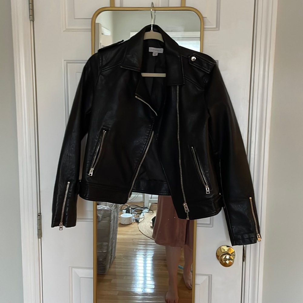 Top shop leather jacket, black, size 6, worn once, perfect condition
